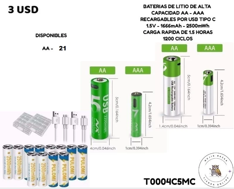 PILAS RECARGABLE POR USB's foto | Mujik Bazar |  BizneCubano