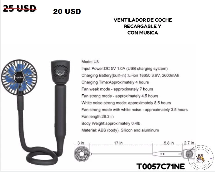 VENTILADOR DE COCHE RECARGABLE + MUSICA's foto | Mujik Bazar |  BizneCubano
